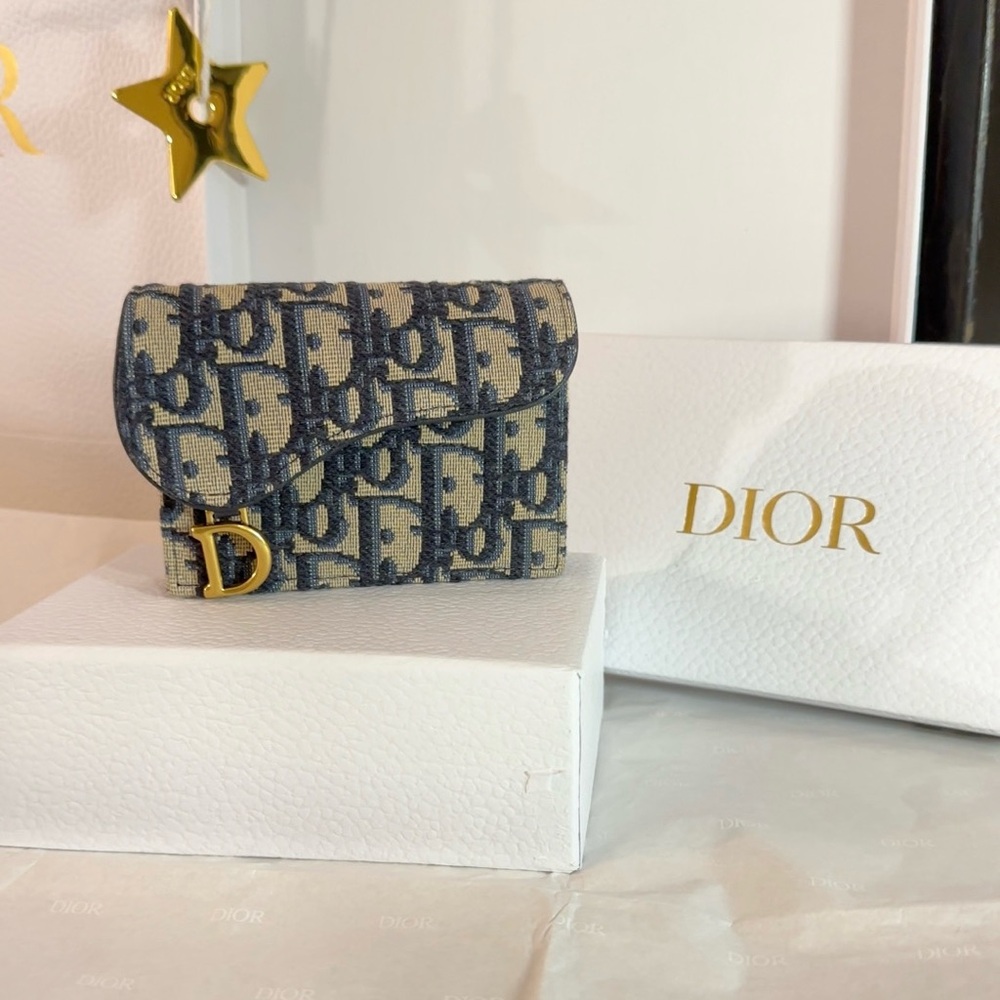 Dior Blue and Cream Monogram Wallet